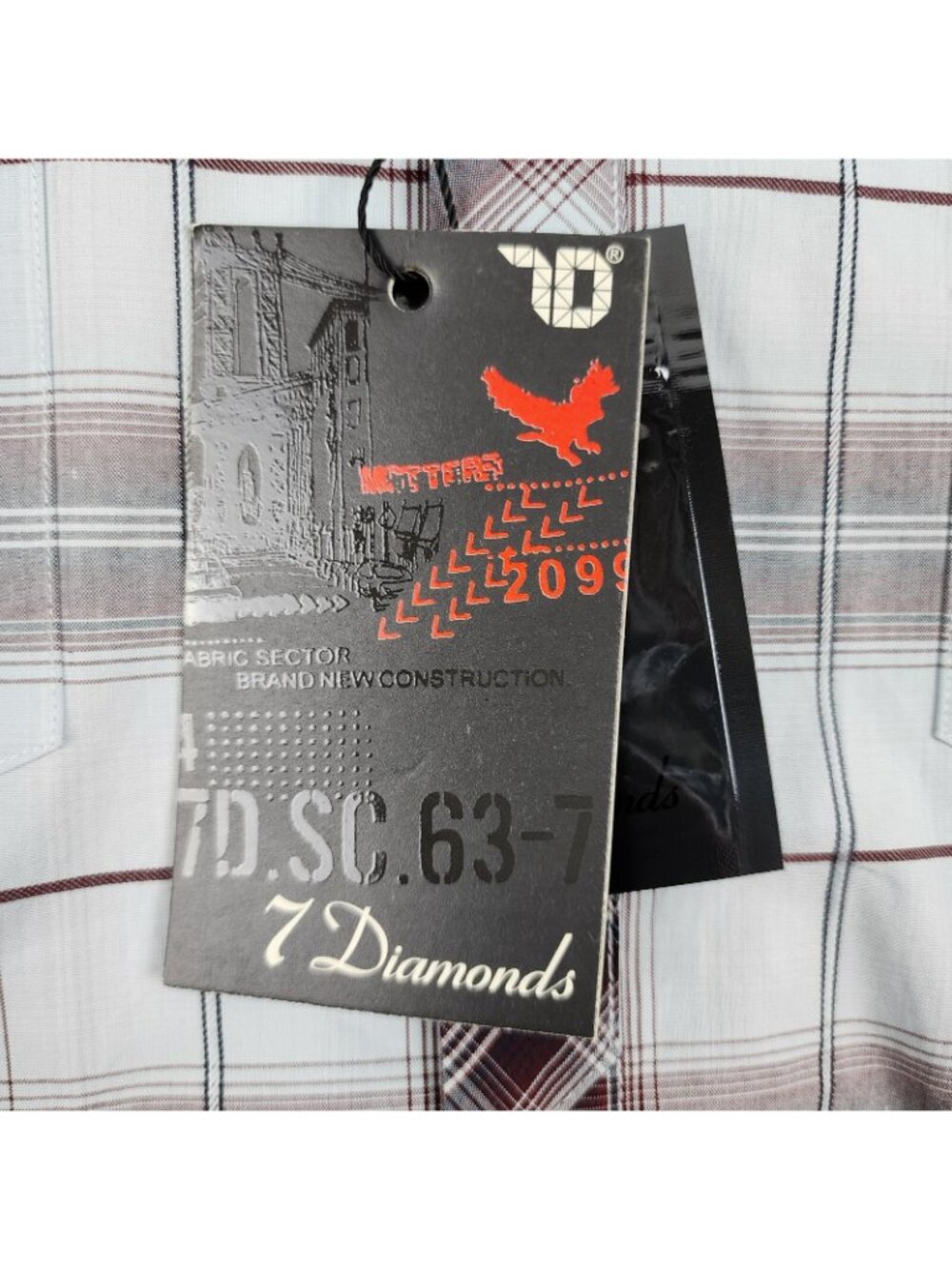 7 Diamonds Shirt Mens Large Blue Multi Plaid Tyme to Rhyme Button Up NWT - Picture 6 of 8